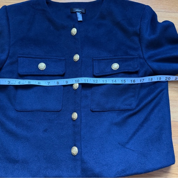 Aqua Cropped Navy Blue Wool Blazer - Picture 5 of 10